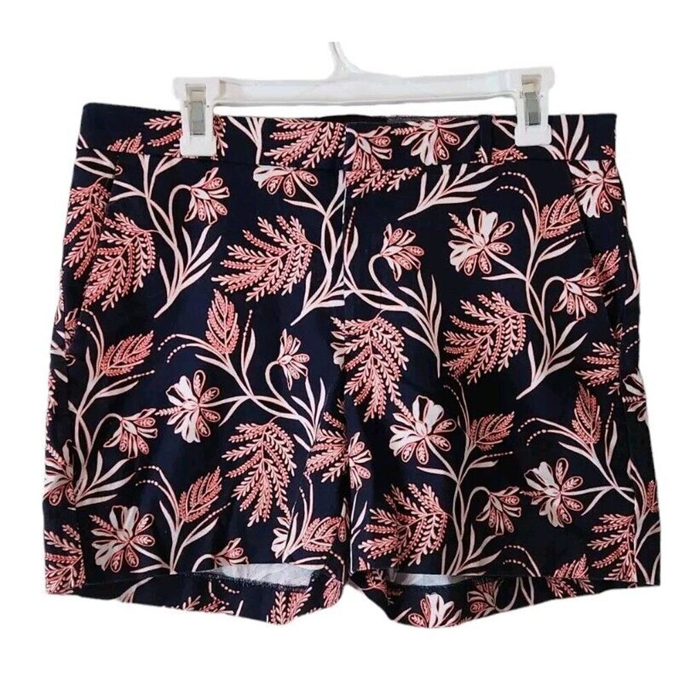 Banana Republic Womans Tailored 5" Navy Blue Red Floral Shorts 8 Stretch Summer